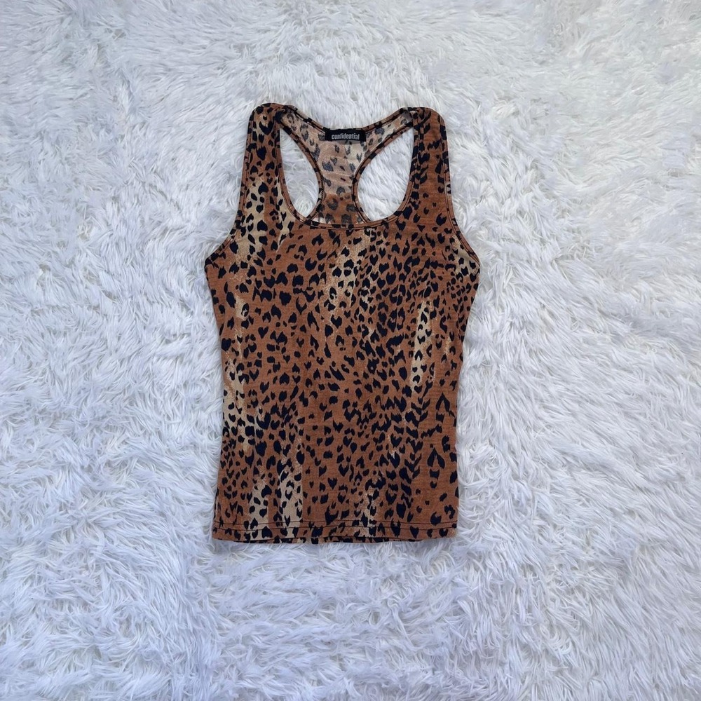 y2k brown leopoard cheetah print tank top xs